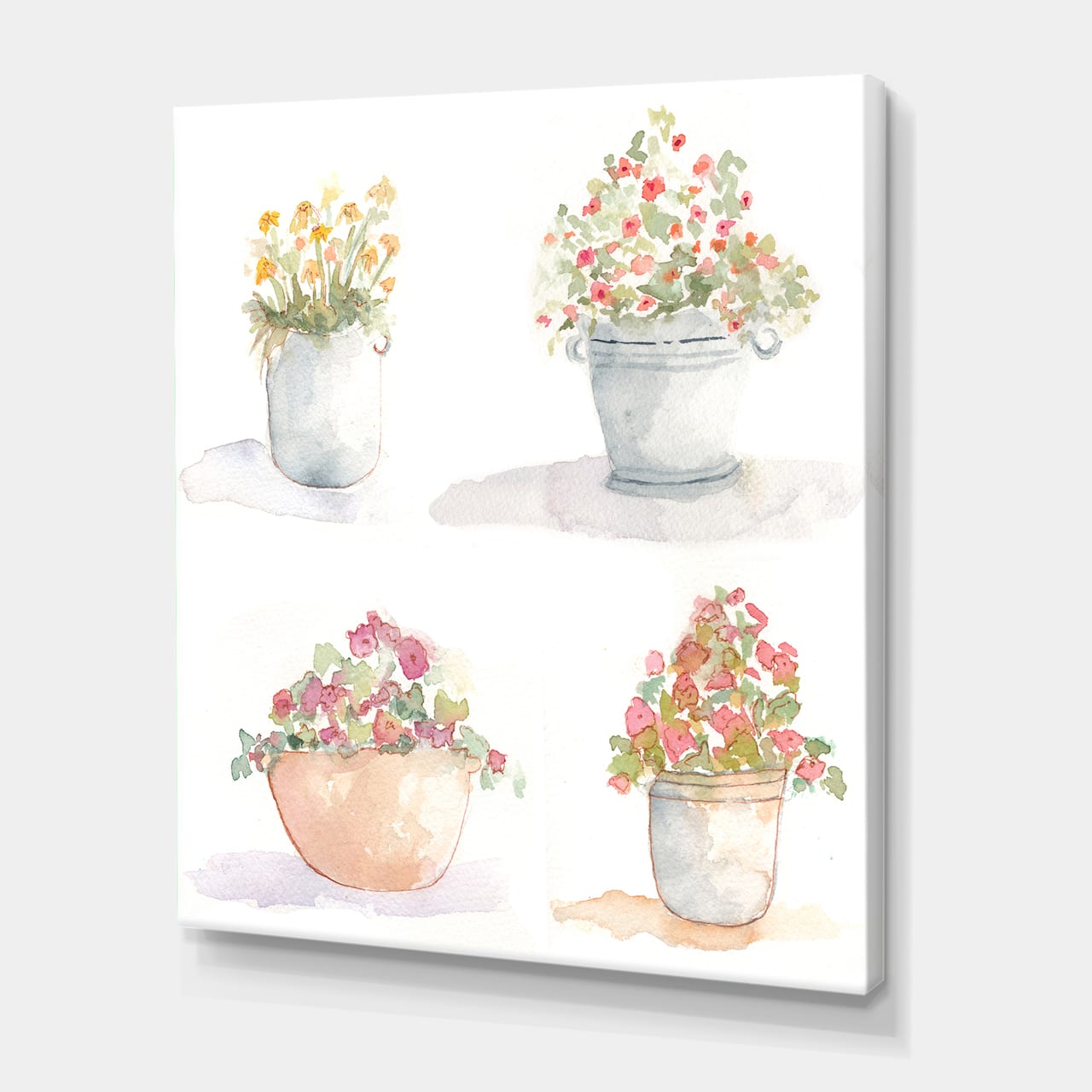 Designart - Four Outdoor Flower Pots - Traditional Canvas Wall Art Print